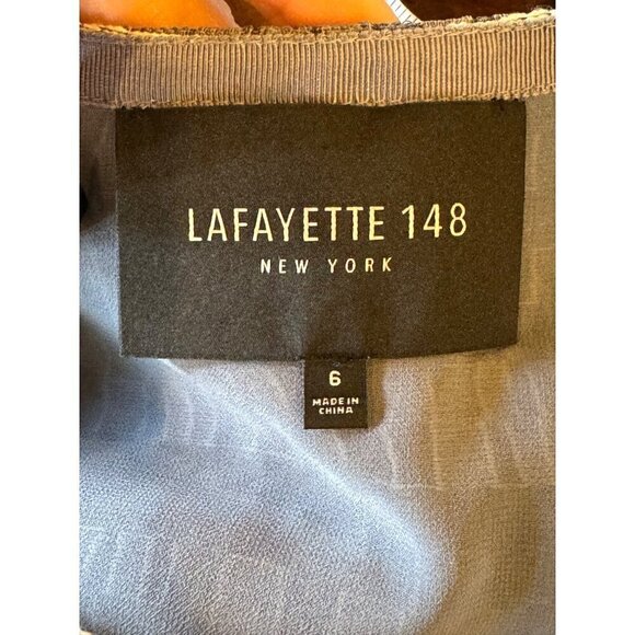 Lafayette 148 Coat Womens 6 Blue And Gray Striped Silk Blend Open Front Jacket - Picture 8 of 10